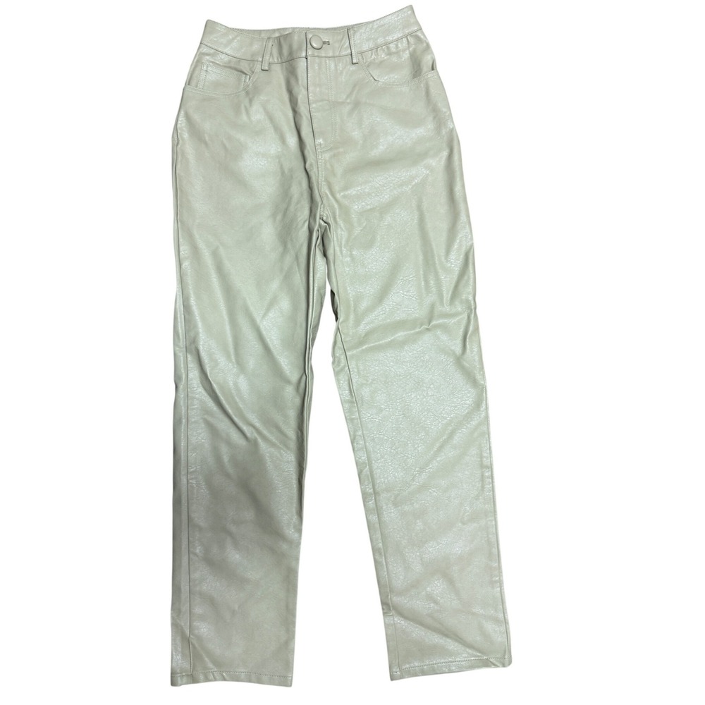 Sage Green Faux Leather High Waisted Straight Leg Pants Small